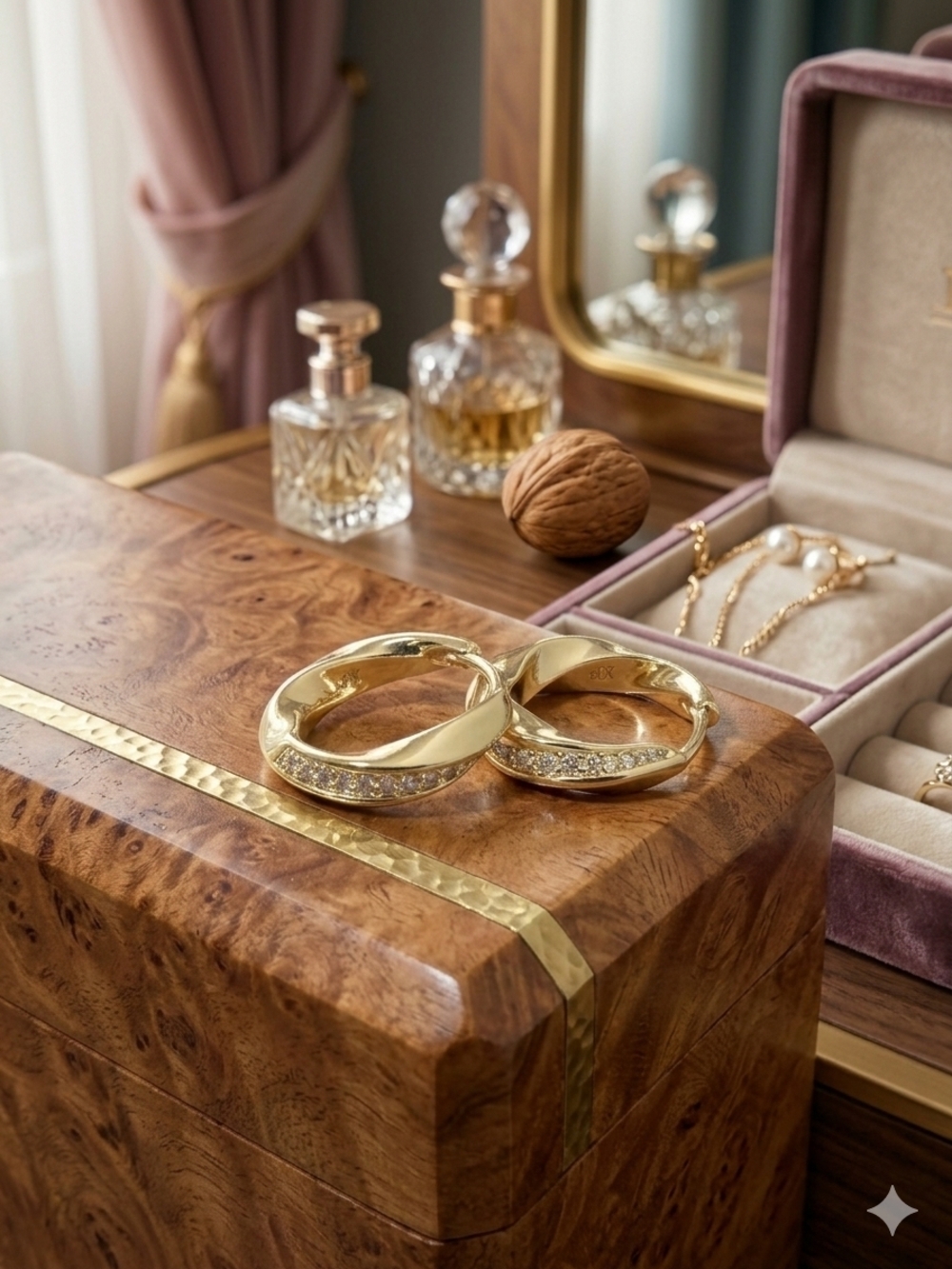 Gold Pavé Accent Women's Ring Set - Classic Gold Bands